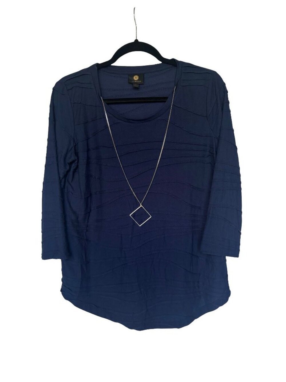 JM Collection Pullover Top Blouse 3/4 Sleeve Sz Small Dark Blue Textured New